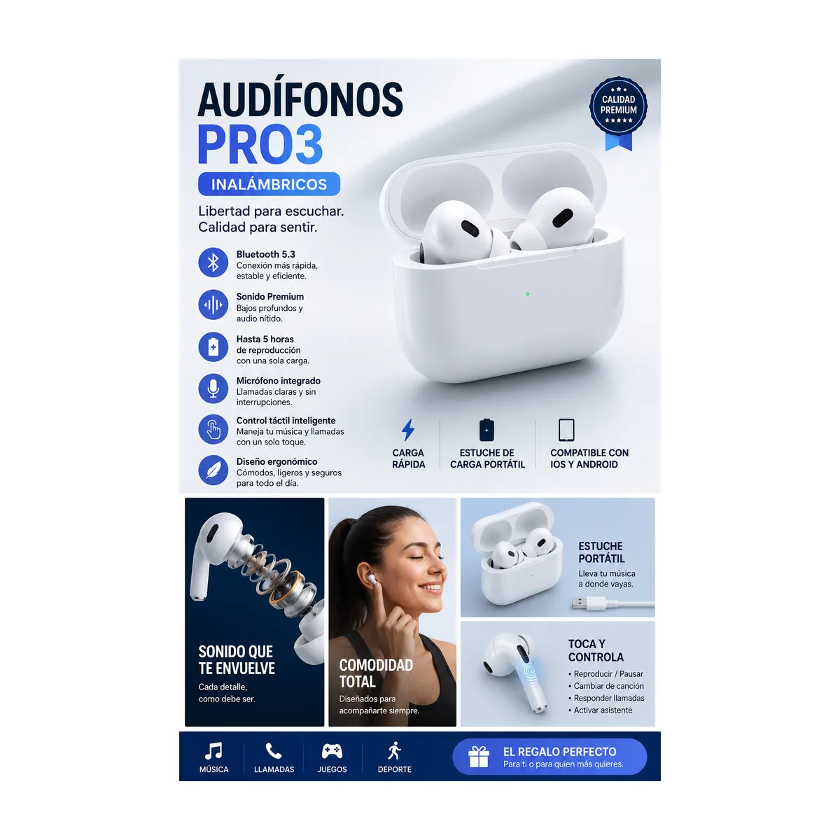 Audífonos Inalámbricos Bluetooth Pro3